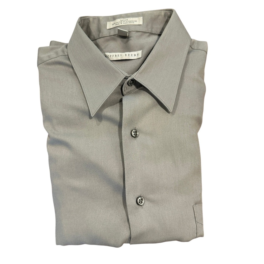 Geoffrey Beene Mens Gray Sateen Dress Shirt Wrinkle Free Long‎ Sleeve 16 34/35 L